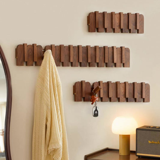 Modern Folding Wooden Wall Hook Rack (3–12 Hooks)