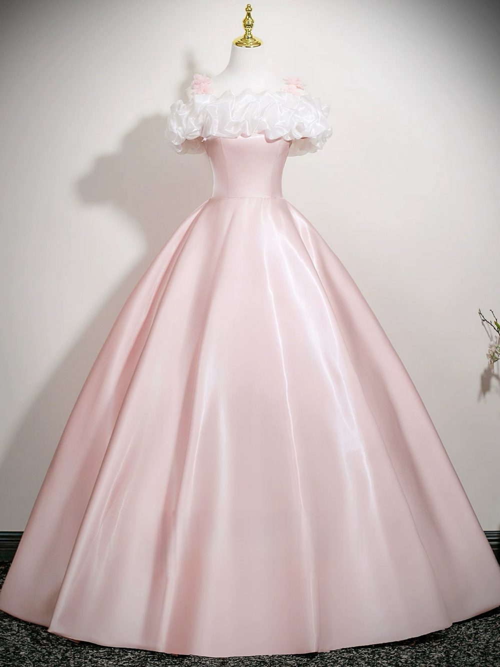 A-Line Off Shoulder Satin Pink Long Prom Dress, Pink Long Formal Dress