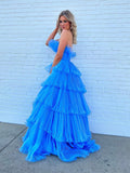 Blue A-Line Tulle Long Prom Dress, Blue Formal Dress