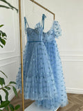 Blue sweetheart neck tulle prom dress, blue tulle formal dress