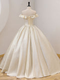 Champagne Satin Long Prom Dress, Champagne Formal Evening Dress