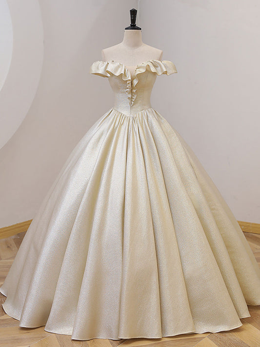 Champagne Satin Long Prom Dress, Champagne Formal Evening Dress