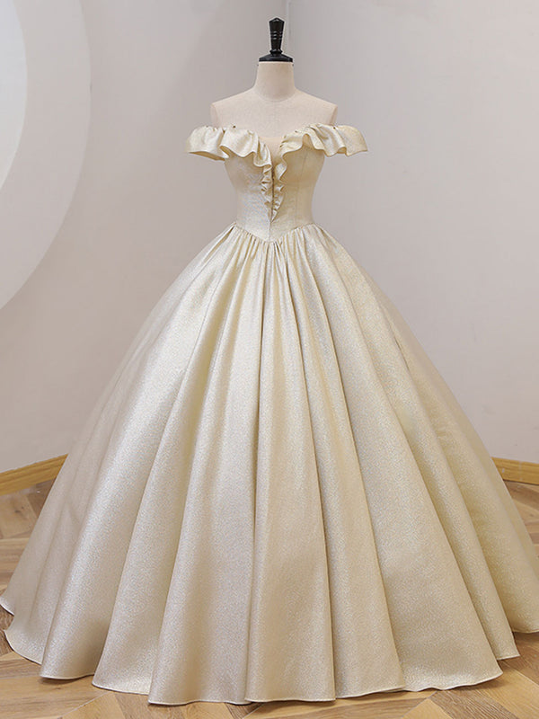 Champagne Satin Long Prom Dress, Champagne Formal Evening Dress