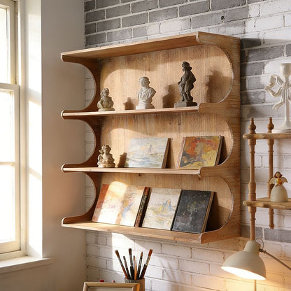 Maison Scalloped Tiered Wall Shelf | Rustic Pine Display Riser