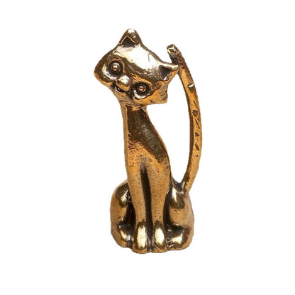 Modern Brass Cat Figurines | Sculptural Shelf & Table Decor