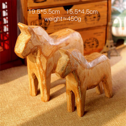 Hand-Carved Wooden Horse Decor Set – Rustic Nordic Minimalist Sculptures (Set of 2)