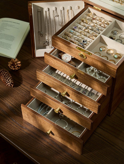 Handcrafted Walnut Jewelry Cabinet with Floral Lock