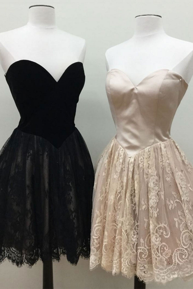 Simple sweetheart lace short prom dress, cute homecoming dress