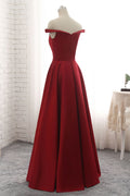 Simple burgundy off shoulder long prom dress, burgundy bridesmaid dress