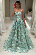 Green sweetheart neck lace long prom dress, green evening dress