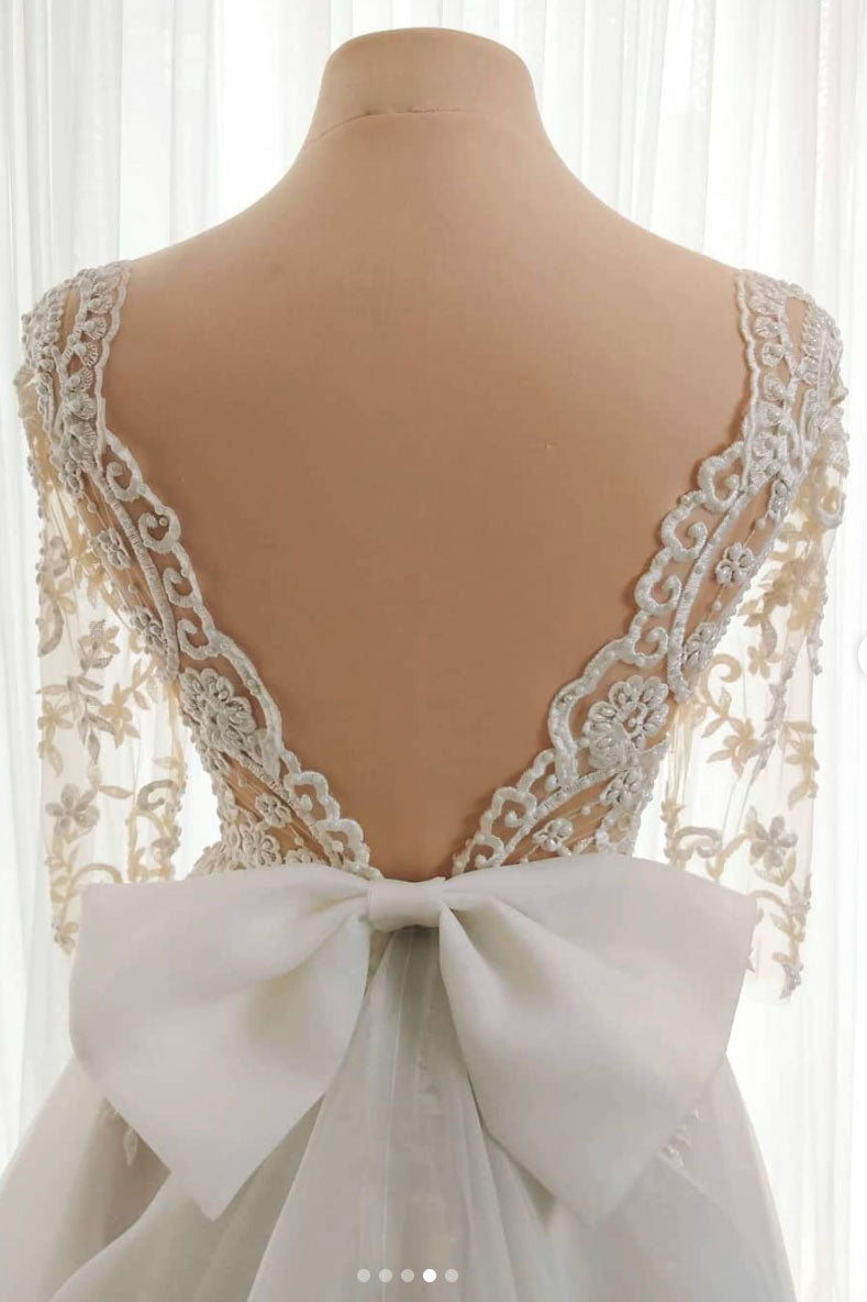 Unique round neck tulle lace long prom dress tulle lace formal dress