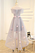 Gray applique high low prom dress, gray evening dress