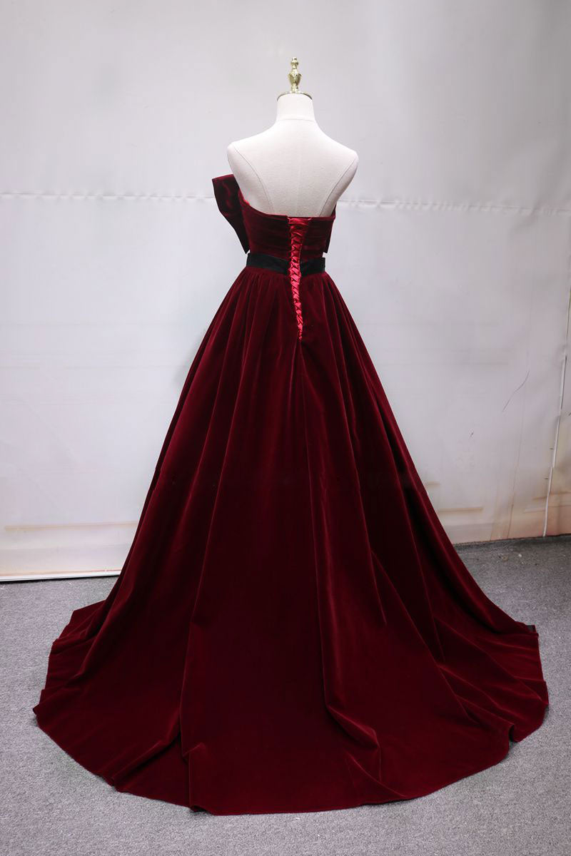 Simple burgundy long prom dress, burgundy long evening dress