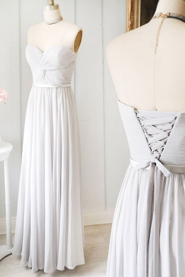 Gray sweetheart chiffon long prom  dress, gray evening dress