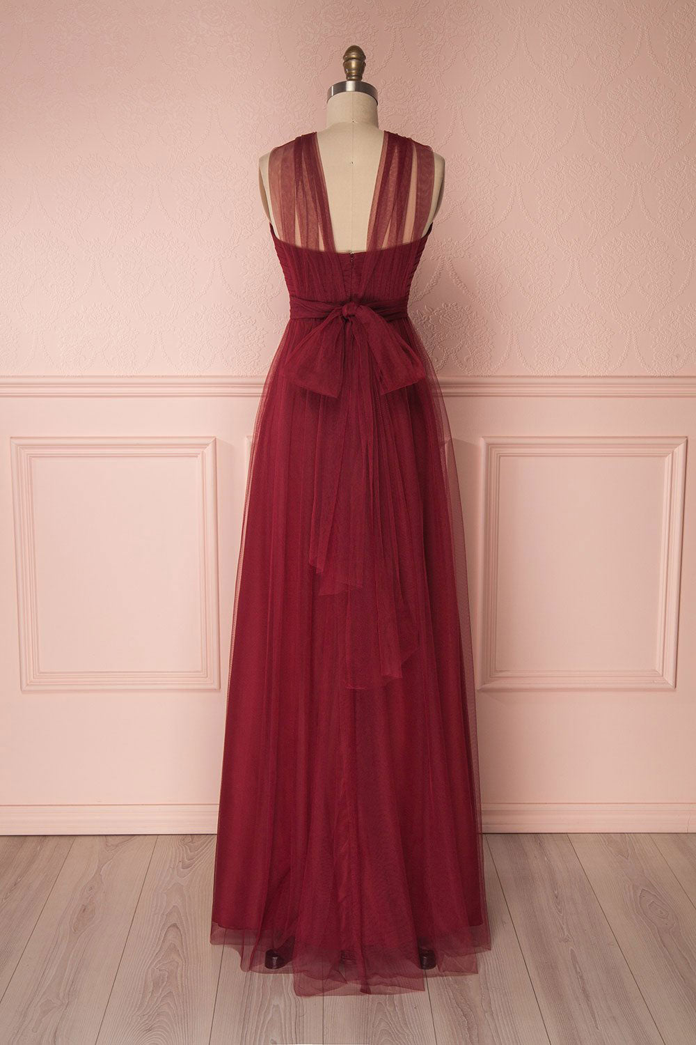 Burgundy tulle sweetheart long prom dress, burgundy evening dress