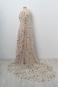 Champagne v neck tulle long prom dress, champagne tulle evening dress