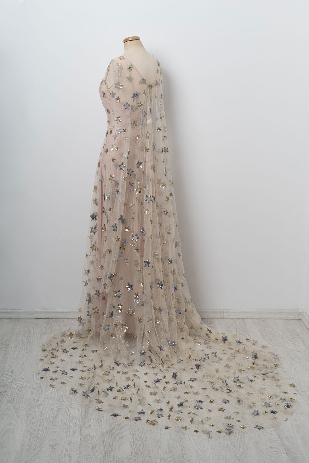 Champagne v neck tulle long prom dress, champagne tulle evening dress