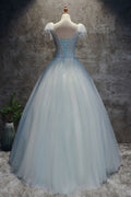 Light blue tulle long prom dress, blue tulle evening dress