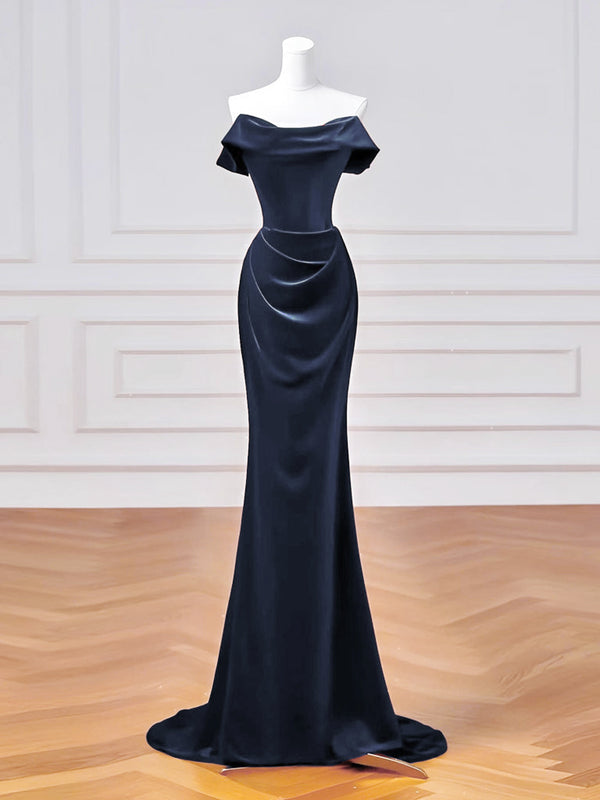 Mermaid Velvet Dark Blue Long Prom Dress, Dark Blue Long Formal Dress