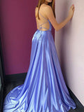 Simple v neck backless long prom dress, A line long evening dress