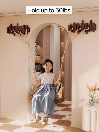 Modern Wooden Wall Hook Rack – Space-Saving Folding Coat Rack with Hidden Hooks – Stylish Walnut Wood Floating Wall Organizer