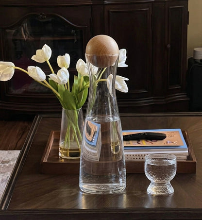 Modern Glass Carafe with Wooden Spherical Ball Cork - Plastic Free Water Carafe