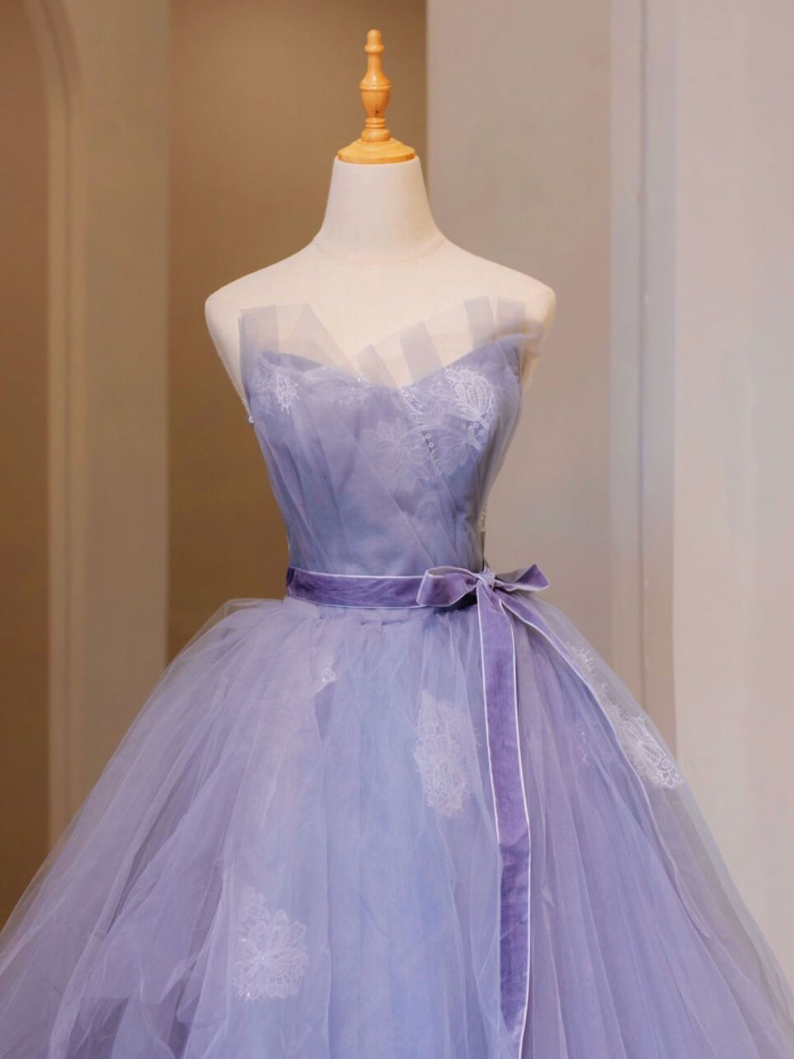 Purple Tulle Lace Long Prom Gown, Purple Formal Dress