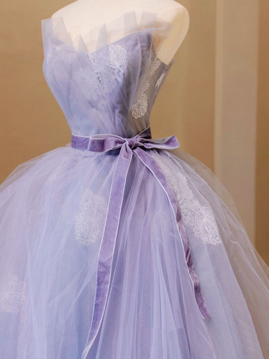 Purple Tulle Lace Long Prom Gown, Purple Formal Dress