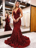 Unique Velvet Sequin Mermaid Long Prom Dresses