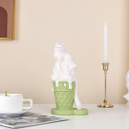 Ice Cream Melting Cat Sculpture – Sweet, Playful Decor