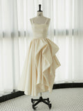 Champagne Satin Tea Length Prom Dress, Champagne Formal Dress