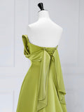 A-Line Off Shoulder Satin Green Long Prom Dress, Green Long Formal Dress