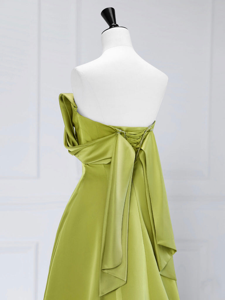 A-Line Off Shoulder Satin Green Long Prom Dress, Green Long Formal Dress