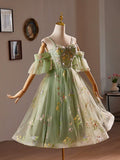 A-Line Sweetheart Neck Tulle Lace Short Prom Dress, Green Homecoming Dress