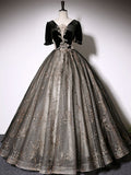 A-Line Tulle Lace Black Long Prom Dresses, Black Formal Evening Dresses