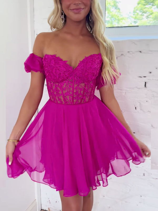A-line Off Shoulder Short Prom Dress, Cute Homecoming Dresses