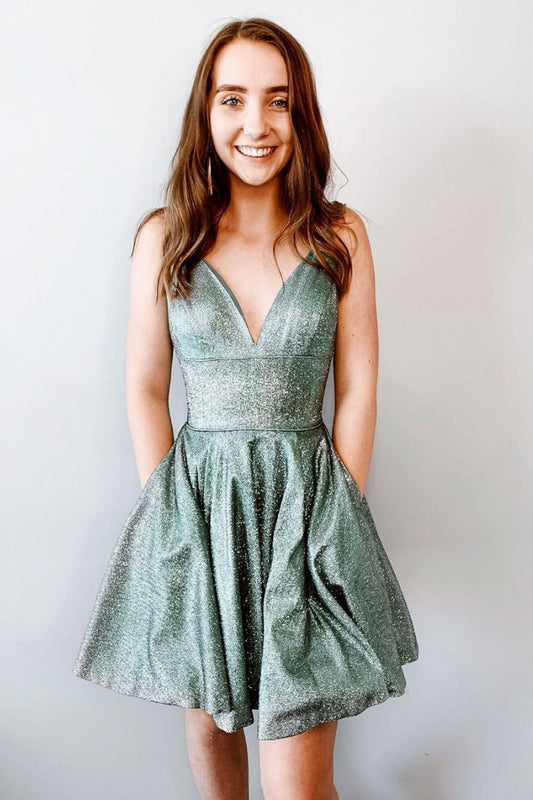 Green v neck short prom dress green cocktail dress