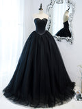Black Sweetheart Neck Tulle Long Prom Dress, Black Formal Evening Dress