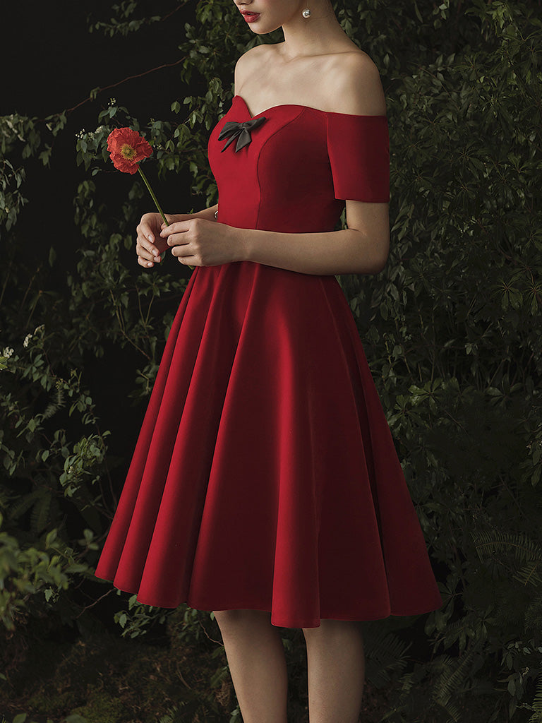 Burgundy Sweetheart Neck Short Prom Dress, Burgundy Homecoming Dress