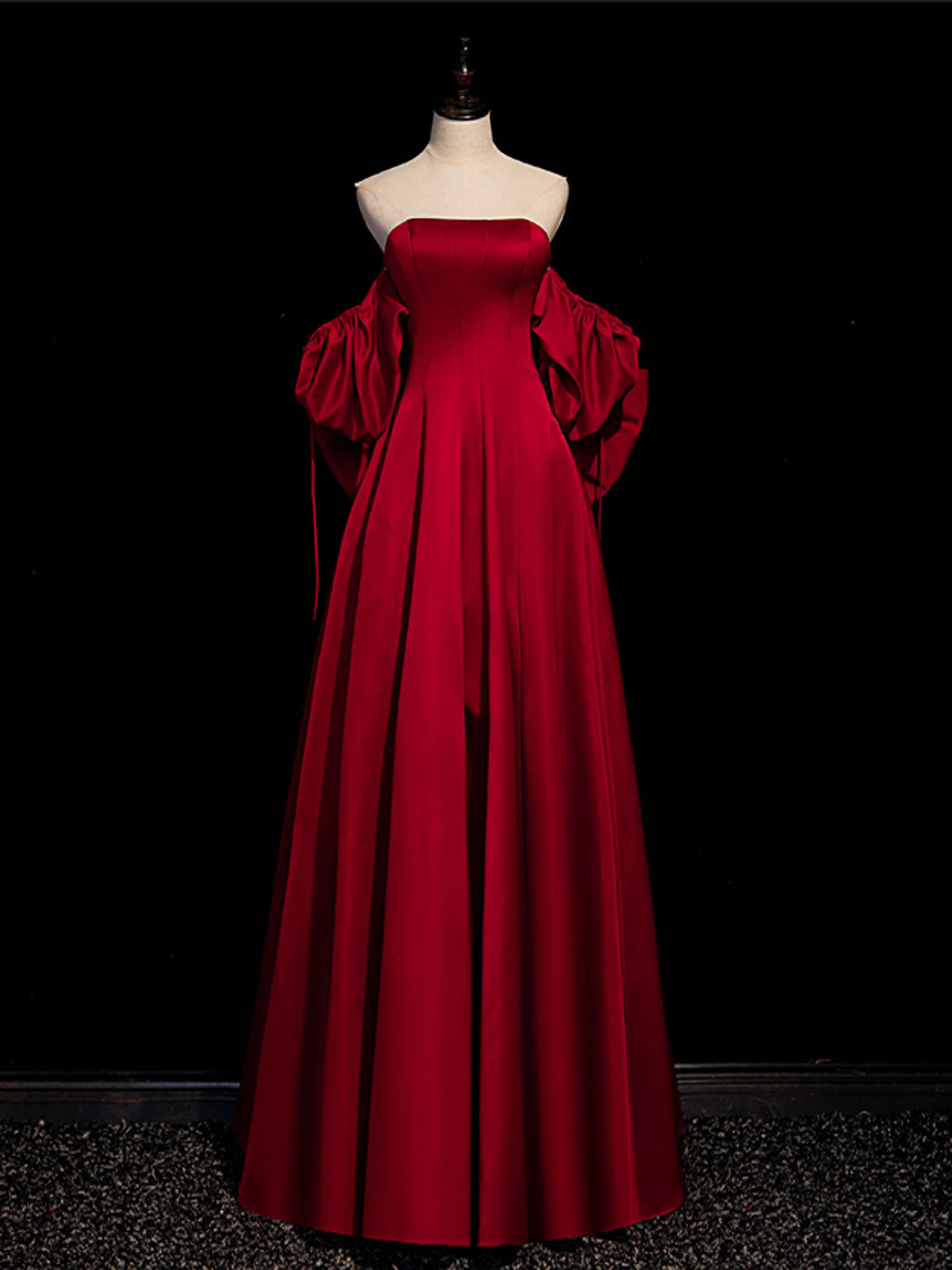 A-Line Burgundy Long Prom Dresses, Satin Burgundy Formal Evening Dresses
