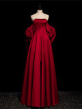 A-Line Burgundy Long Prom Dresses, Satin Burgundy Formal Evening Dresses