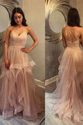 Pink sweetheart tulle long prom dress pink tulle formal dress