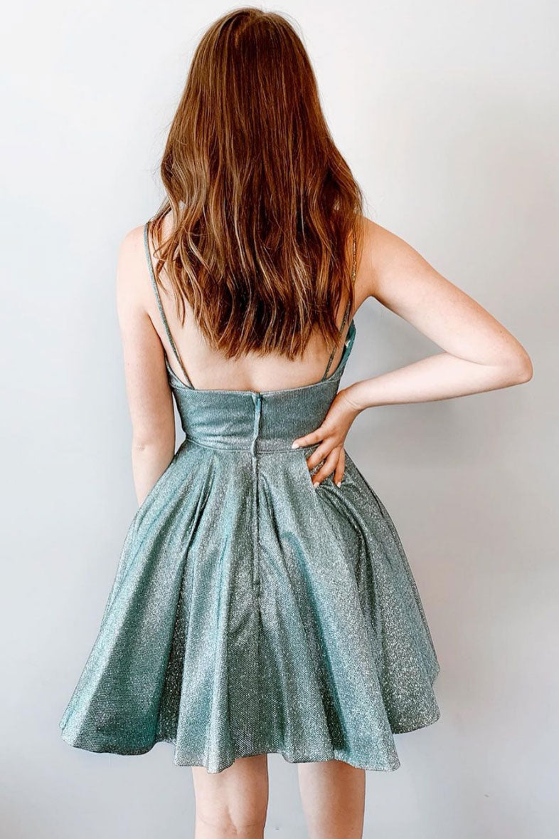 Green v neck short prom dress green cocktail dress