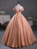 A-Line Off Shoulder Sequin Orange Pink Long Prom Dress, Sequin Evening Dress