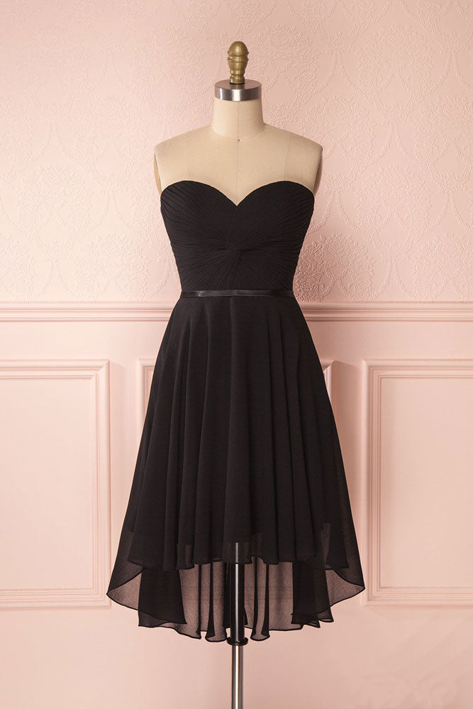 Simple sweetheart neck chiffon short prom dress, black homecoming dress