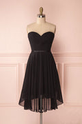 Simple sweetheart neck chiffon short prom dress, black homecoming dress