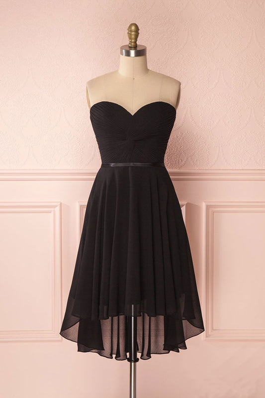 Simple sweetheart neck chiffon short prom dress, black homecoming dress