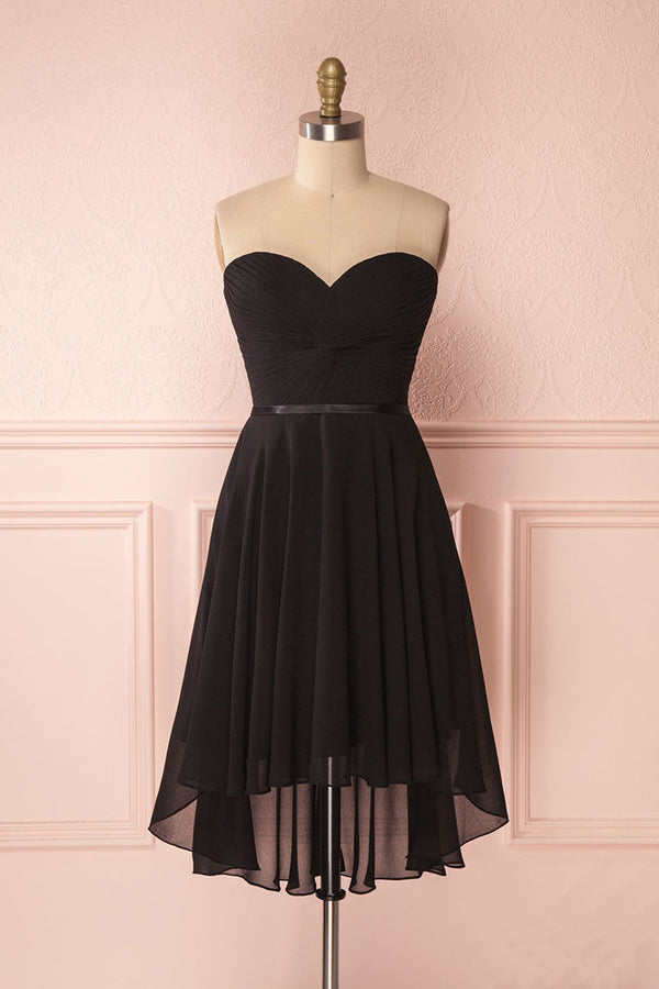 Simple sweetheart neck chiffon short prom dress, black homecoming dress