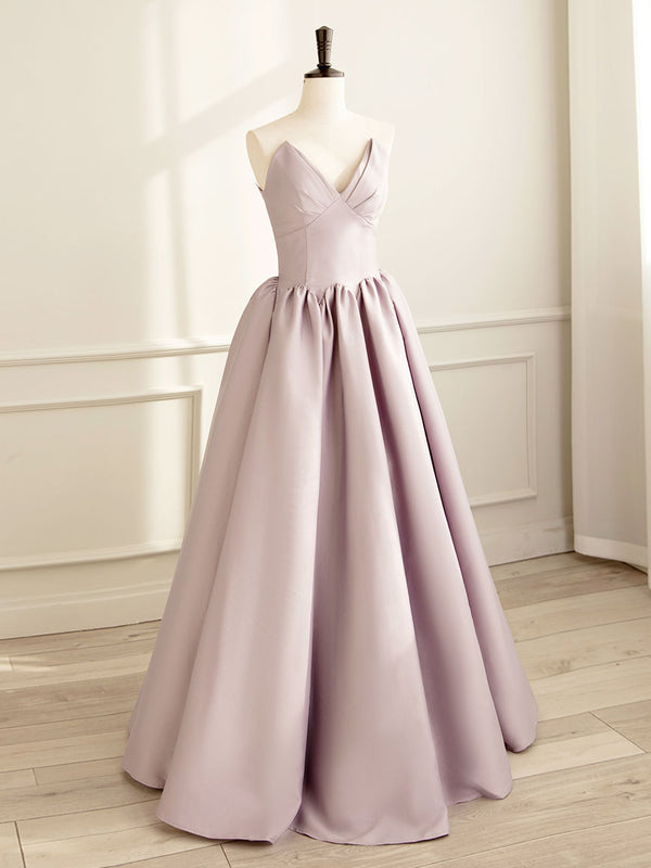 Simple  A-line Satin Pink Long Prom Dress, Formal Bridesmaid Dress