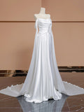 A-Line Satin White Long Prom Dress, White Long Formal Dress